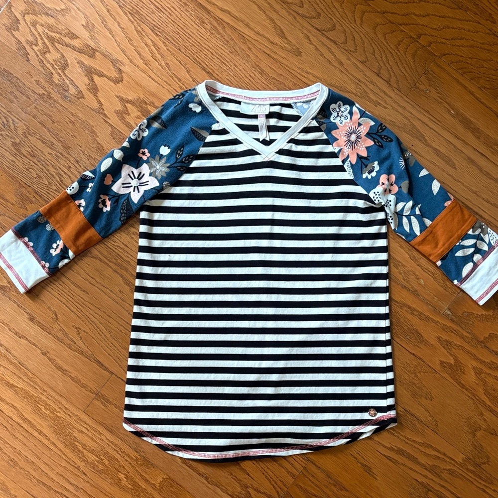 Matilda Jane Blue Floral and Black Striped Long Sleeve Tee